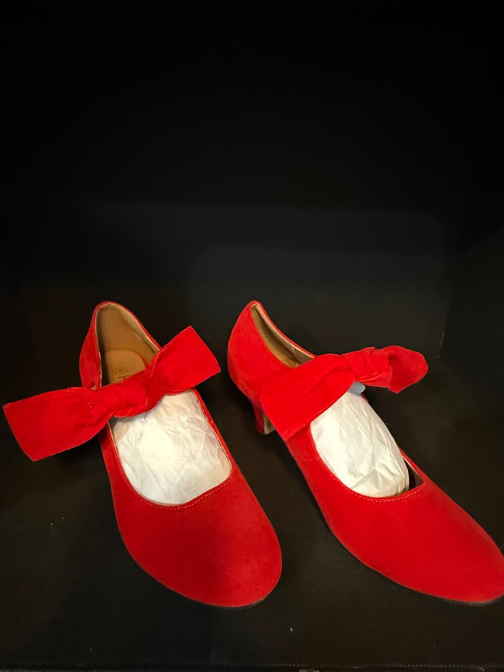 Heiyom mary jane pumps round toe low heels  bow closure sz 9 red velvet NEW